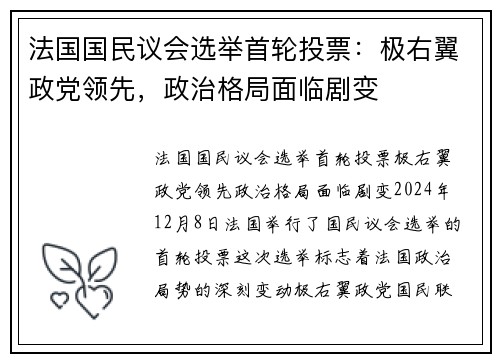 法国国民议会选举首轮投票：极右翼政党领先，政治格局面临剧变